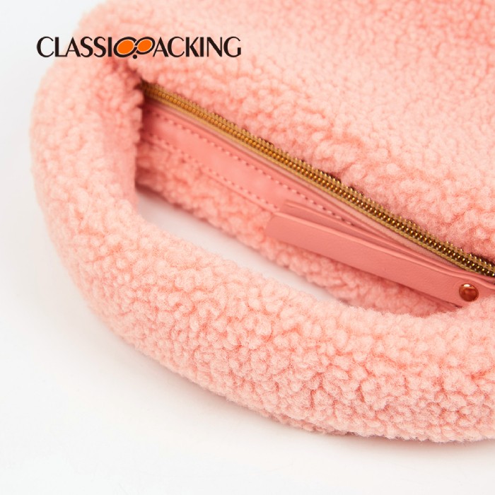 plush beauty bag zipper detail